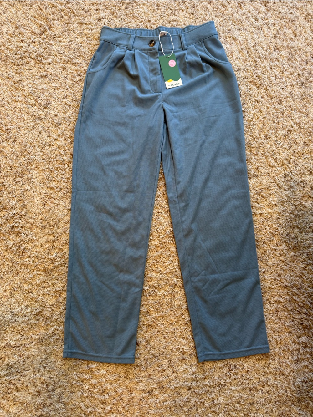 NWT HALARA Flex High Waisted Wide Leg Waffle Work Pants Blue Gray M Regular
